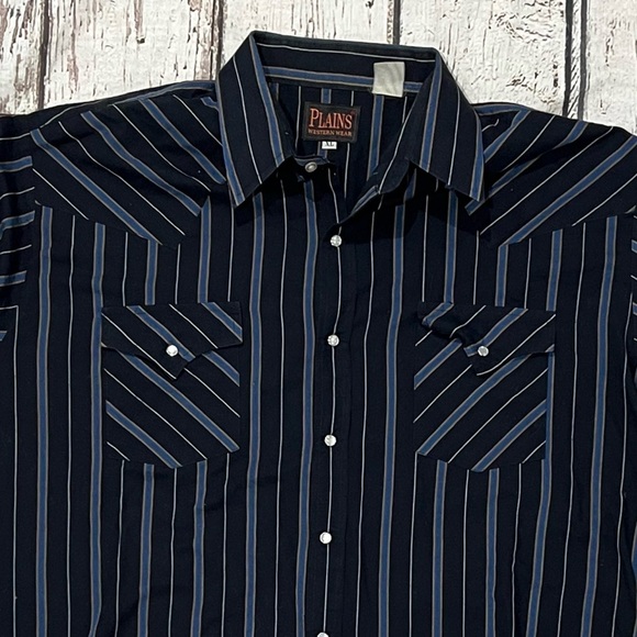 Vintage Plains Striped Black Western Pearl Snap Rockabilly Rancher Shirt - Picture 2 of 5